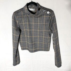 5/$25 RD Style Black white Tan Houndstooth Cropped Long Sleeve Mock Neck Top M